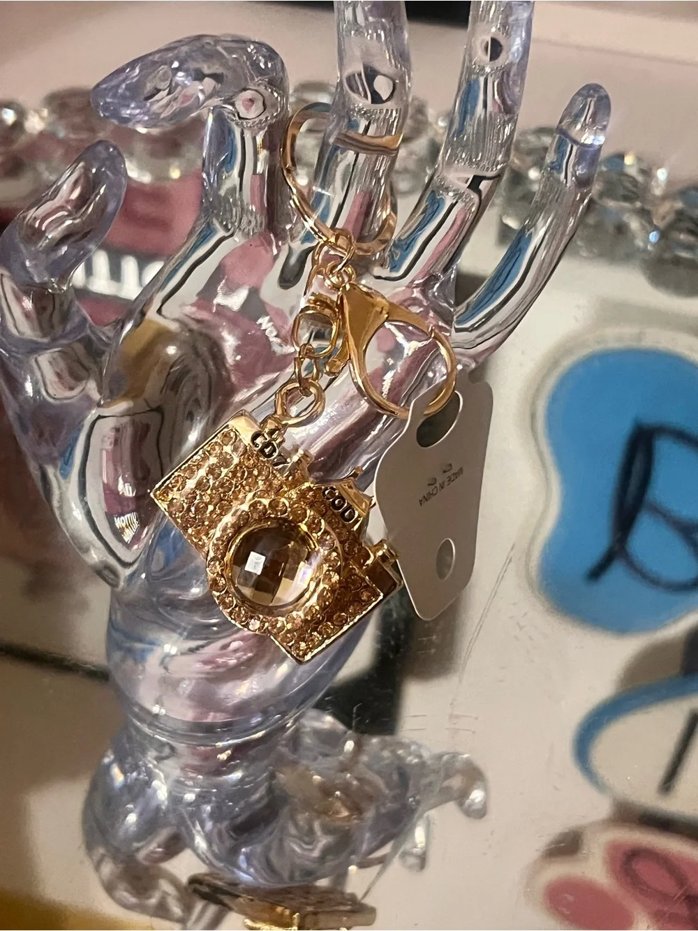 Gold Crystal Camera Keychain Holder or charm Charm